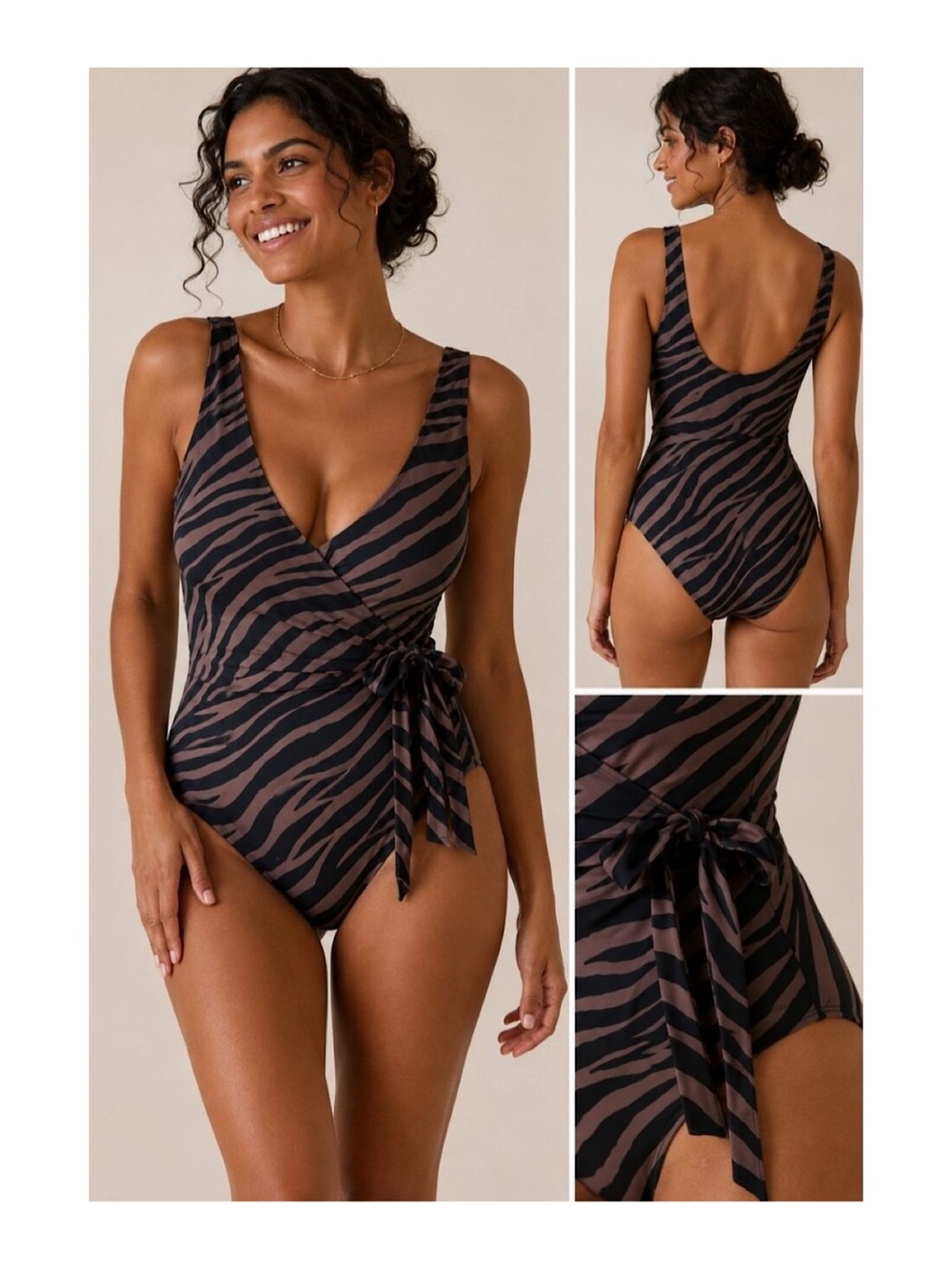 SummerSalt The Wrap One-Piece Swimsuit (Modern Zebra Brown/Black Print - Size 8)